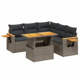 6 Piece Garden Sofa Set with Cushions Grey Poly Rattan - Front View