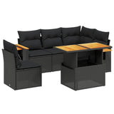 6 Piece Garden Sofa Set with Cushions Black Poly Rattan - Front View