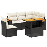 6 Piece Garden Sofa Set with Cushions Black Poly Rattan - Front View