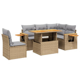 6 Piece Garden Sofa Set with Cushions Beige Poly Rattan - Front View