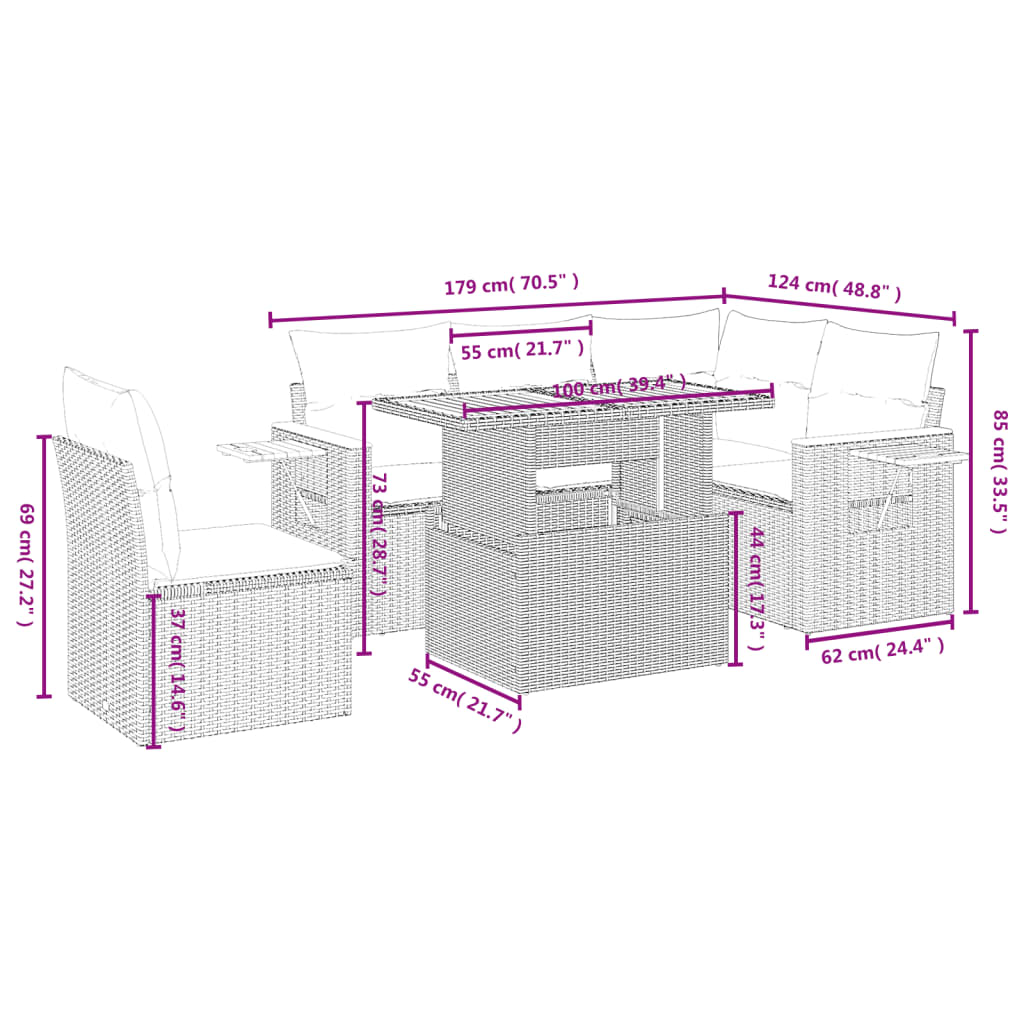 6 Piece Garden Sofa Set with Cushions Grey Poly Rattan