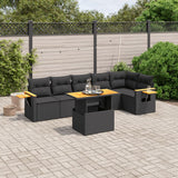 7 Piece Garden Sofa Set with Cushions Black Poly Rattan