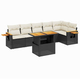 7 Piece Garden Sofa Set with Cushions Black Poly Rattan