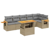 7 Piece Garden Sofa Set with Cushions Beige Poly Rattan - Front View