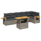 7 Piece Garden Sofa Set with Cushions Grey Poly Rattan - Front View