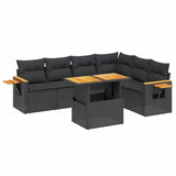 7 Piece Garden Sofa Set with Cushions Black Poly Rattan - Front View