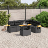 7 Piece Garden Sofa Set with Cushions Black Poly Rattan