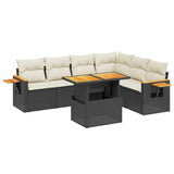7 Piece Garden Sofa Set with Cushions Black Poly Rattan - Front View