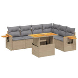 7 Piece Garden Sofa Set with Cushions Beige Poly Rattan - Front View