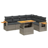 7 Piece Garden Sofa Set with Cushions Grey Poly Rattan - Front View