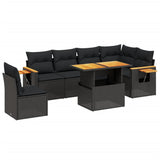7 Piece Garden Sofa Set with Cushions Black Poly Rattan - Front View