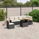 7 Piece Garden Sofa Set with Cushions Black Poly Rattan