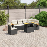 7 Piece Garden Sofa Set with Cushions Black Poly Rattan