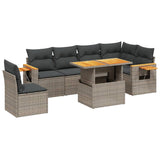 7 Piece Garden Sofa Set with Cushions Grey Poly Rattan - Front View