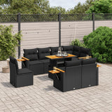 9 Piece Garden Sofa Set with Cushions Black Poly Rattan