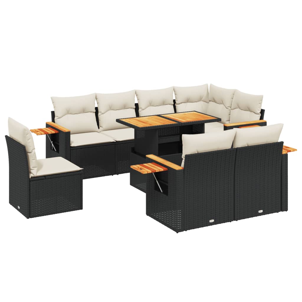 9 Piece Garden Sofa Set with Cushions Black Poly Rattan
