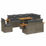 9 Piece Garden Sofa Set with Cushions Grey Poly Rattan - Front View
