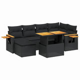 7 Piece Garden Sofa Set with Cushions Black Poly Rattan - Front View