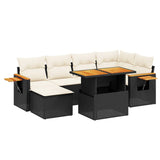 7 Piece Garden Sofa Set with Cushions Black Poly Rattan - Front View
