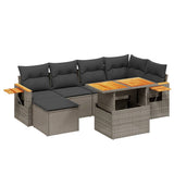 7 Piece Garden Sofa Set with Cushions Grey Poly Rattan - Front View