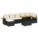 8 Piece Garden Sofa Set with Cushions Black Poly Rattan - Front View