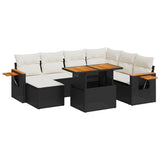 8 Piece Garden Sofa Set with Cushions Black Poly Rattan - Front View