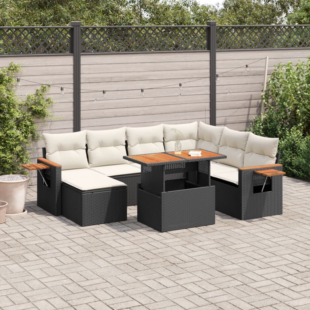 8 Piece Garden Sofa Set with Cushions Black Poly Rattan