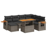 8 Piece Garden Sofa Set with Cushions Grey Poly Rattan - Front View