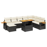 9 Piece Garden Sofa Set with Cushions Black Poly Rattan - Front View