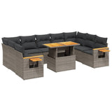 10 Piece Garden Sofa Set with Cushions Grey Poly Rattan - Front View
