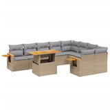 10 Piece Garden Sofa Set with Cushions Beige Poly Rattan - Front View