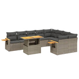 10 Piece Garden Sofa Set with Cushions Grey Poly Rattan - Front View