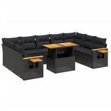 11 Piece Garden Sofa Set with Cushions Black Poly Rattan - Front View