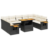 11 Piece Garden Sofa Set with Cushions Black Poly Rattan - Front View