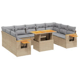 11 Piece Garden Sofa Set with Cushions Beige Poly Rattan - Front View