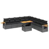11 Piece Garden Sofa Set with Cushions Black Poly Rattan - Front View
