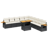 11 Piece Garden Sofa Set with Cushions Black Poly Rattan - Front View