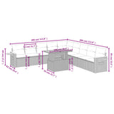 11 Piece Garden Sofa Set with Cushions Grey Poly Rattan - Side View