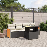 5 Piece Garden Sofa Set with Cushions Black Poly Rattan