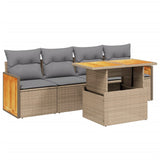 5 Piece Garden Sofa Set with Cushions Beige Poly Rattan - Front View