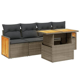 5 Piece Garden Sofa Set with Cushions Grey Poly Rattan - Front View