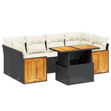 7 Piece Garden Sofa Set with Cushions Black Poly Rattan - Front View