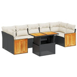 8 Piece Garden Sofa Set with Cushions Black Poly Rattan - Front View