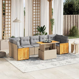 8 Piece Garden Sofa Set with Cushions Beige Poly Rattan