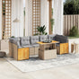 8 Piece Garden Sofa Set with Cushions Beige Poly Rattan