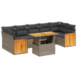 8 Piece Garden Sofa Set with Cushions Grey Poly Rattan - Front View