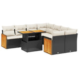 9 Piece Garden Sofa Set with Cushions Black Poly Rattan - Front View