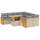 9 Piece Garden Sofa Set with Cushions Beige Poly Rattan - Front View