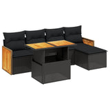 6 Piece Garden Sofa Set with Cushions Black Poly Rattan - Front View