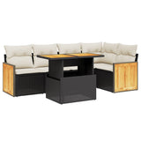 6 Piece Garden Sofa Set with Cushions Black Poly Rattan - Front View